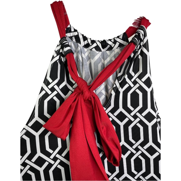 Mud Pie Natalie Women's Shift Halter Dress Black White Red Bow Geometric Sz M‎ - Picture 3 of 10